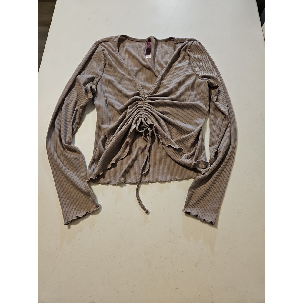 Aerie Offline Real Me Size M Scrunched Ruched Long Sleeve Ribbed Crop Top(A420)
